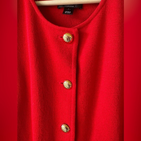 St. John Caviar Red Santana Knit 2-Piece Set | Gold Button Cardigan Set Large - Picture 4 of 8
